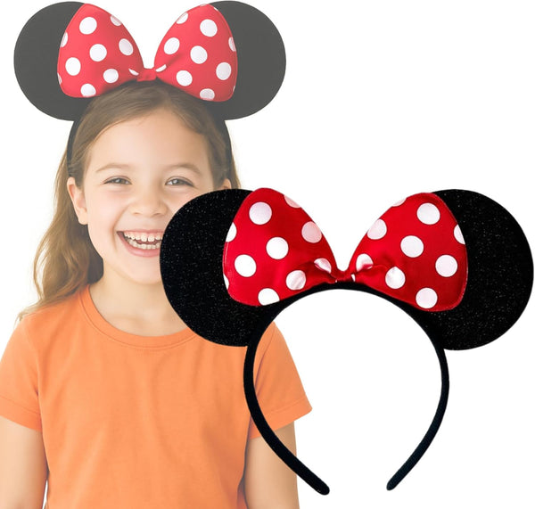 Black with Red Bow & White Polka Dot Minnie Mouse Disney Fancy Dress Ears Head Band