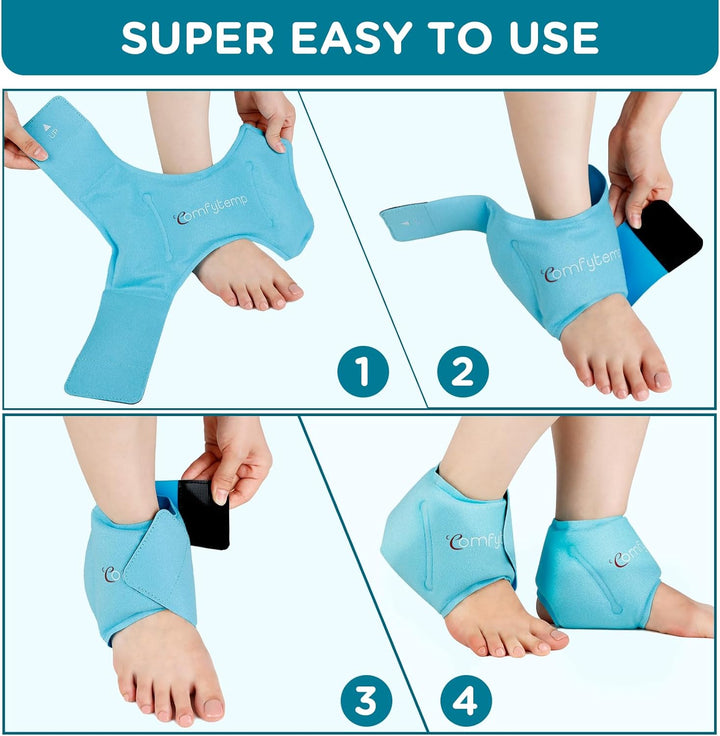 Ankle Ice Pack Wrap (1 Pack), Reusable Foot Ice Pack for Injuries, Hot and Cold Gel Pack for Pain Relief, Cold Compress for Swelling, Achilles Tendinitis, Plantar Fasciitis, Surgery Recovery