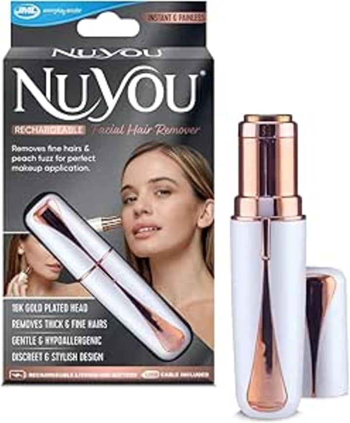 Nuyou Facial Hair Remover for Women - Quick, Painless Hair Removal, Rechargeable with 18K Gold Blades, Portable Facial Trimmers, Lipstick Design for Discreet Face Care, New Floatable Tiltable Head