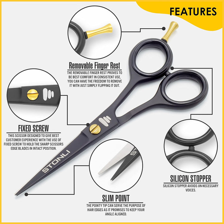 5" Beard and Moustache Scissors with Comb & Pouch - Small Hairdressing Scissors - Nose, Ear & Eyebrows Hair Scissor (Black)