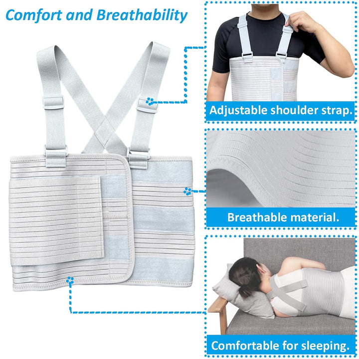 Rib Injury Chest Binder Brace for Cracked Ribs - Elastic Rib Support Belt for Men and Women - Chest Compression Wrap for Bruised, Fractured or Dislocated Ribs Protection (X-Large ( Fits 49” - 59” ))