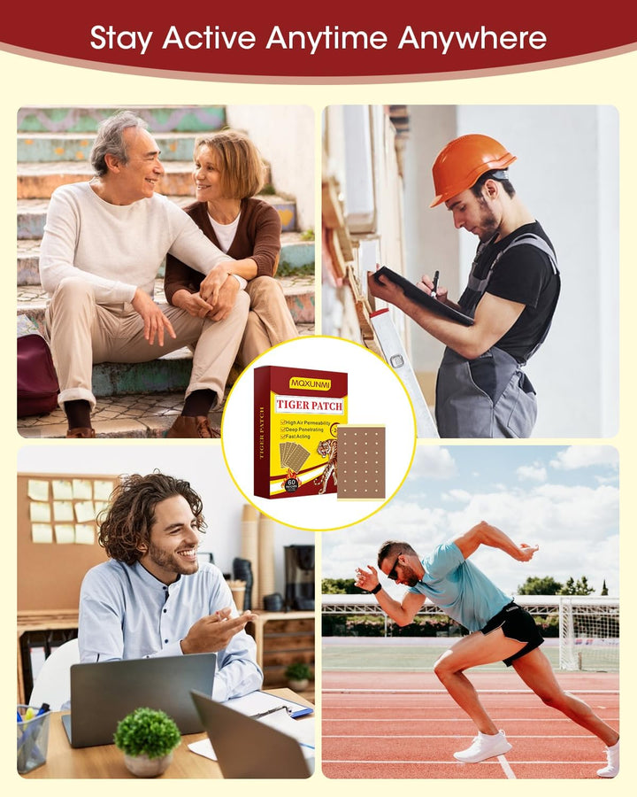 Tiger Patches, 60Pcs Ultra Strength Pain Relief Patches, Natural Wormwood Relieves Muscle Soreness Heat Patches for Back, Knee and Shoulder Muscle Pain Relief