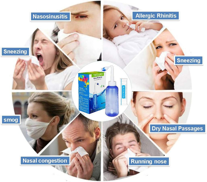 Neti Pot,Sinus Rinse Kit + 40Packets Nasal Salt+ Moisturizing Nasal Sprayer- Neti Pot Sinus Rinse -Sinus Rinse-300Ml Nasal Rinse Kit with Sinus Rinse Sachets Travel Bag for Adult Kids
