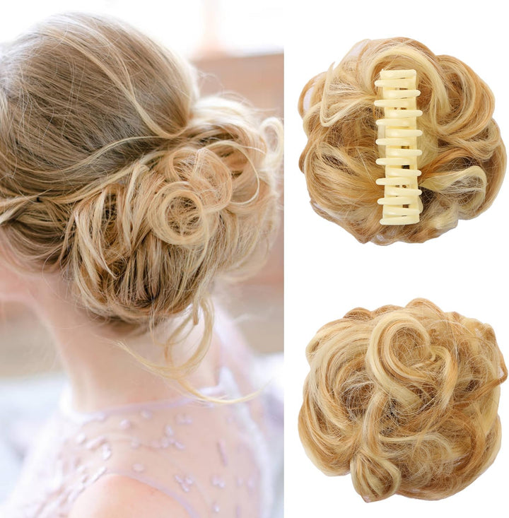 Curly Synthetic Hair Claw Clip Messy Bun Extensions Women'S Ponytail Hair Accessories (Black)