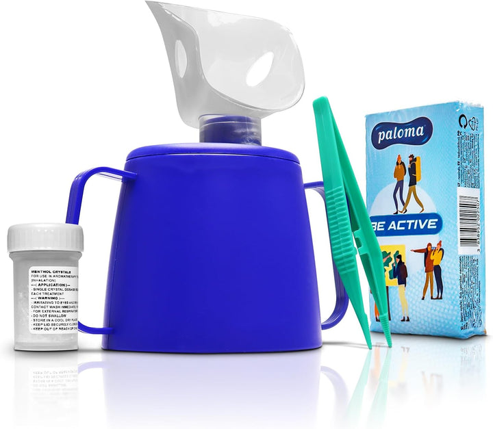 Steam Inhaler Kit + Menthol Crystals & Re-Usable Plastic Tweezers & Tissues. Clear Nasal Congestion, Relieve Cold Flu Symptoms