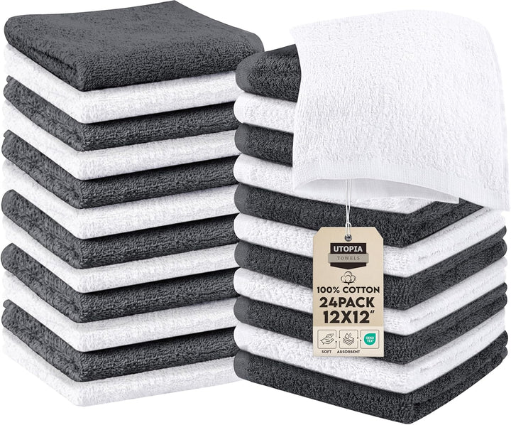 - Cotton Washcloths Set - 30 X 30 Cm, White - 100% Ring Spun Cotton, Premium Quality Flannel Face Cloths, Highly Absorbent and Soft Feel Fingertip Towels (24-Pack, White)