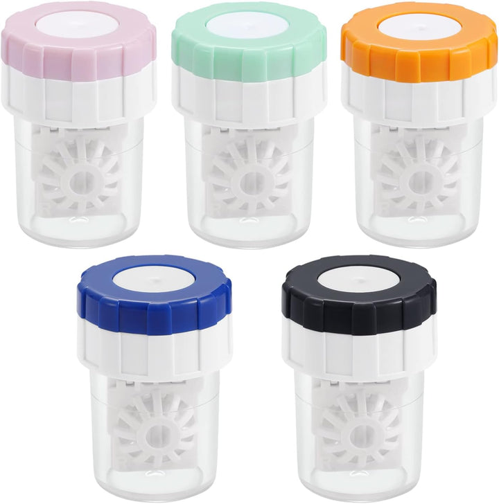 5 Pcs Contact Lens Barrel Cases, Contact Lens Cleaner Contact Washer Manual Rotation Contact Lens Cleaning Container for Eyes Care