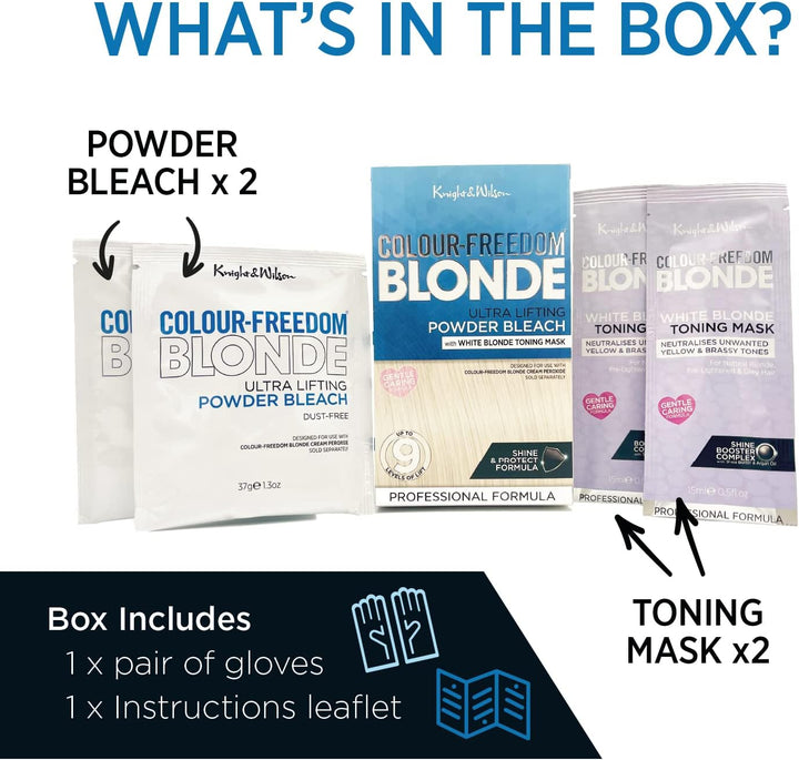 Colour Freedom Blonde Ultra High Lift Hair Bleach Powder and White Blonde Neutralising Toner Pack. up to 9 Levels of Lift, by
