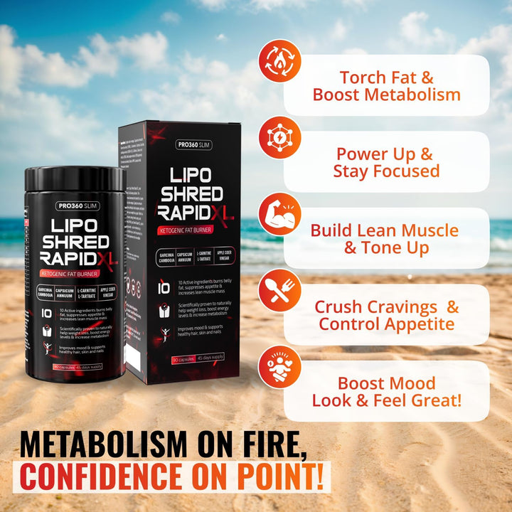 Lipro Shred Rapid XL Fast-Acting Weight Loss Fat Burner & Appetite Suppressant – Triple Action with Apple Cider Vinegar, Garcinia Cambogia, Green Tea – Boosts Energy, Burns Fat, Increases Metabolism
