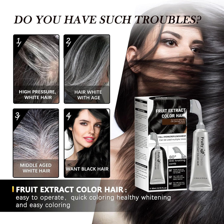 Fruit Essence Hair Dyeing Comb, 2025 New Black Fruit Dyeing Cream, Plant Extract Hair Dye Essence, Hair Dye Cream with Comb, Natural Gray Coverage, Easy Home Hair Color Kit (01#)