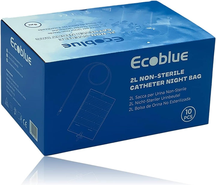10 Pcs Pack - ECOBLUE Urine Drainage Bags 2000Ml Capacity – Non Sterile Night Bags with T-Tap Valve and 85Cm Tube - 10-Pack Drainable Urinary Bags - Non-Latex Catheter Night Bag
