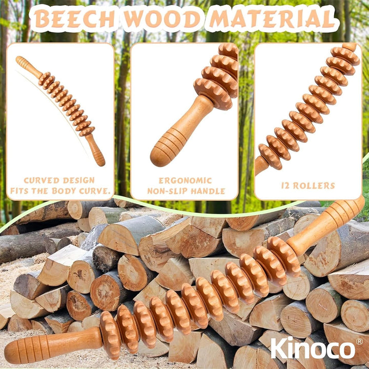 Curved Wood Therapy Massage Roller Tools,Lymphatic Drainage, Cellulite Massage & Wooden Muscle Roller Stick for Waist and Thigh, Stomach Rolling Massager Tool