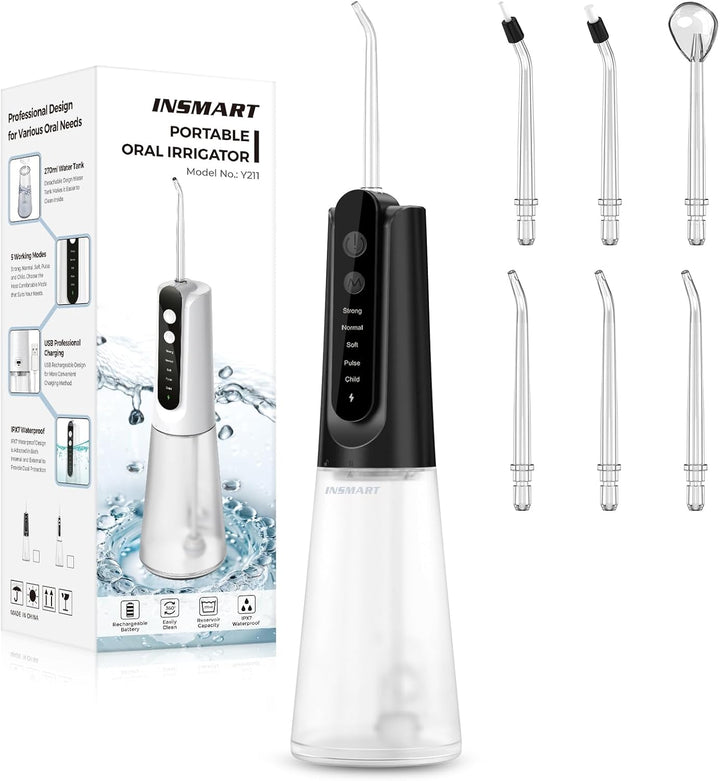 Water Flosser for Teeth: Portable Travel Flossers Set for Teeth Cleaning with 5 Modes, Cordless Dental Electric Flosser for Oral Care, Rechargeable Floss DIY Mode IPX7 Waterproof