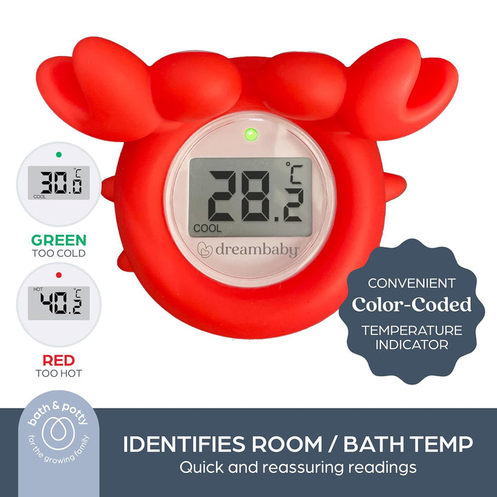 Crab Baby Bath Thermometer - Instant Read Digital Thermometer for Water and Room Temperature - Floating Baby Bath Toy