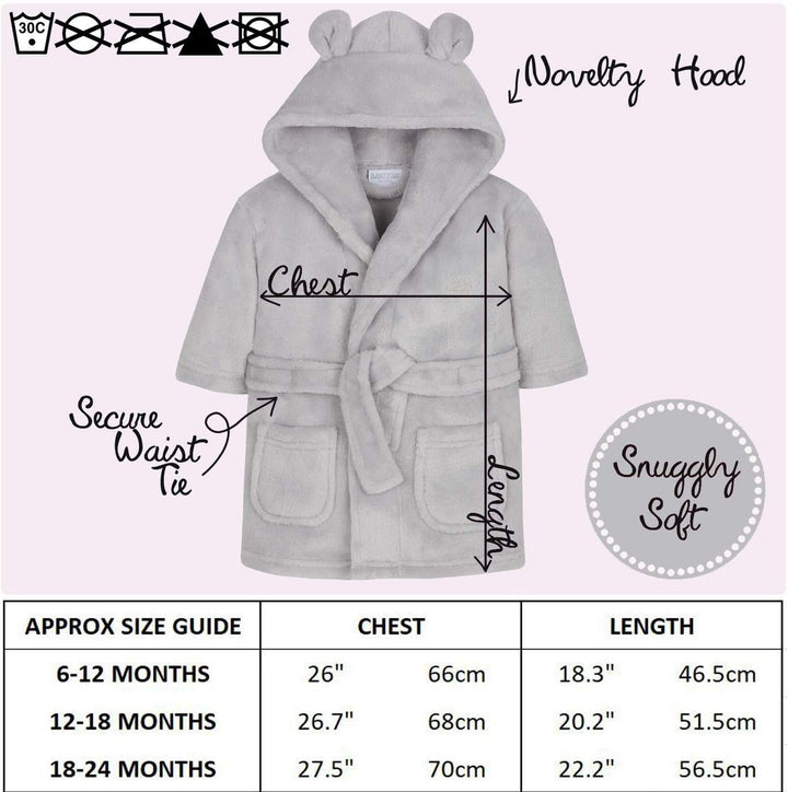 Baby Boys & Girls Unisex Dressing Gown (Ages 6-24 Months) Soft Plush Flannel Fleece Hooded Bath Robe