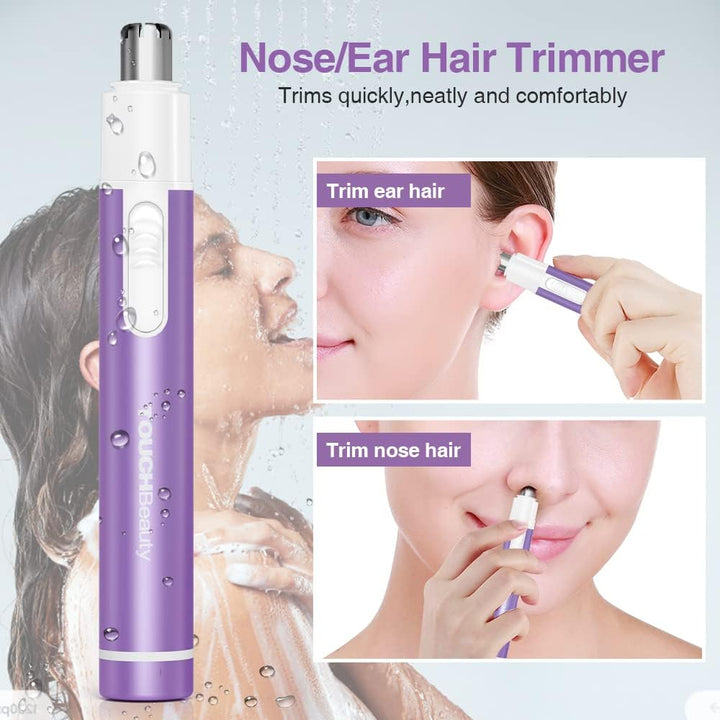 Nose Hair Trimmer for Women,Portable Electric Nose Ear Hair Trimmer,Personal Groomer Hair Removal,Mini Size,Battery Powered,Purple AG-0656