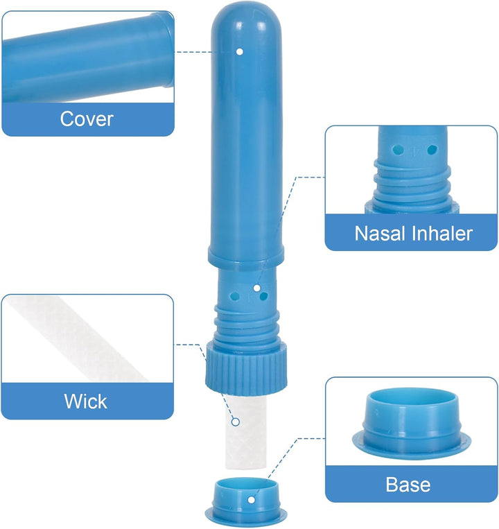 10 Pcs Essential Oil Aromatherapy Inhaler, Refillable Nasal Inhaler Blanks with Unscented Wicks or Aromatherapy on the Go（10 Colors）