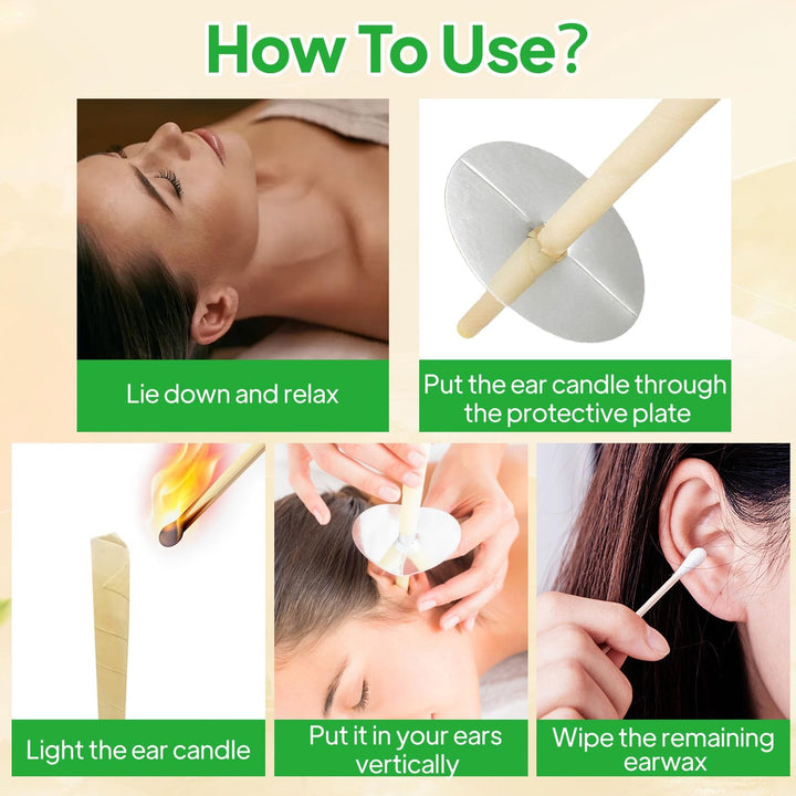 Ear Cleaner, Natural Organic Beeswax Ear Candles Kit – 10 Ear Candles with 5 Protective Discs & 10 Swabs for Safe Ear Wax Removal, Blocked Ears, and Relaxation