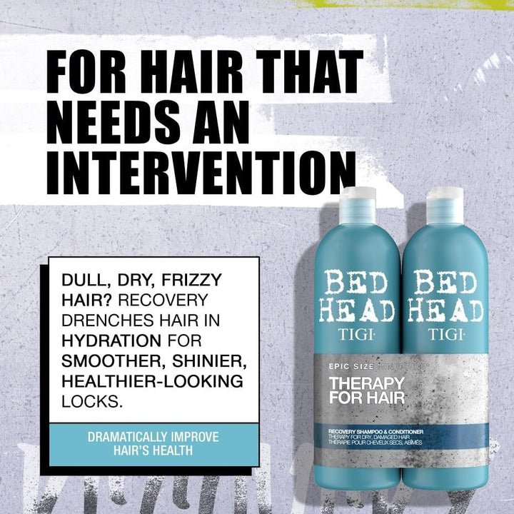 Bed Head by  750Ml Recovery Shampoo and Conditioner Set - Deep Moisture, Salon-Pro, Shampoo and Conditioner for Dry, Heat Damaged Hair to Control Frizz, Unisex Colour Protection Hair Treatment