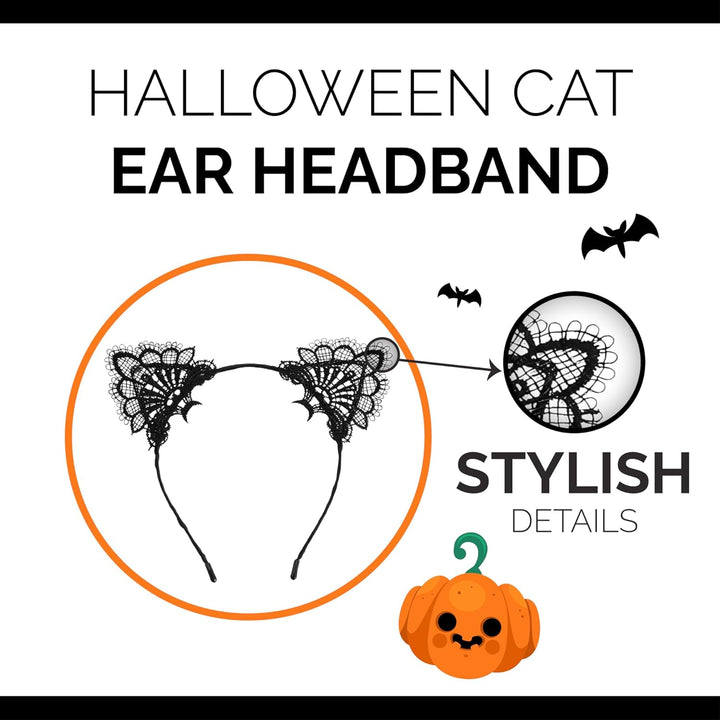 Halloween Cat Ear Headband – Black Cat Ear Hair Accessory for Cosplay, Fancy Dress, Masquerade & Party Costumes, Halloween Cat Ears Headband