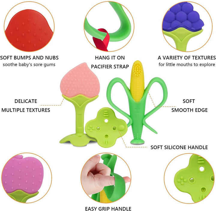 Teething Toys for Baby, 7PCS Baby Silicone Teething Toy Training Babys Toothbrush Teether Chew Toy for Self-Soothing Organic Babys Teethers Massage Set, Newborn Infant, Babies Shower Gift