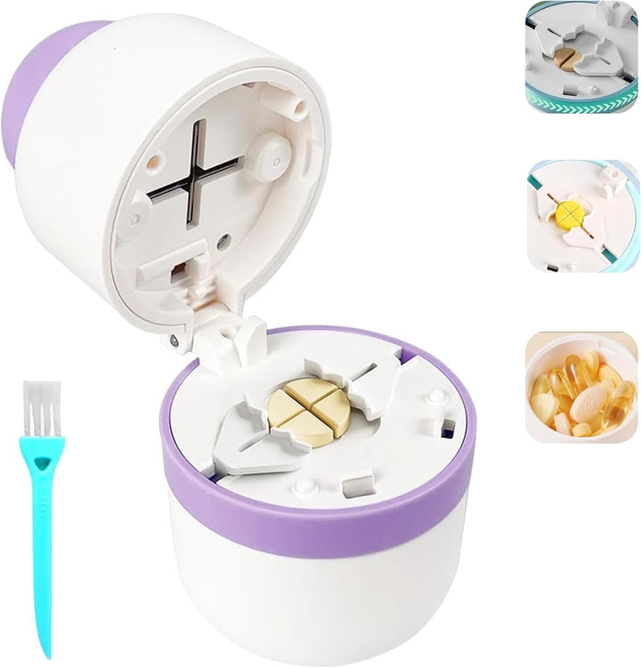 /Storage, Stainless Steel Blade Pill Splitter, 1/2, 1/4 Clean Cut, Tablet Cutter for Pills, Portable s for Small or Large Pills(Purple)