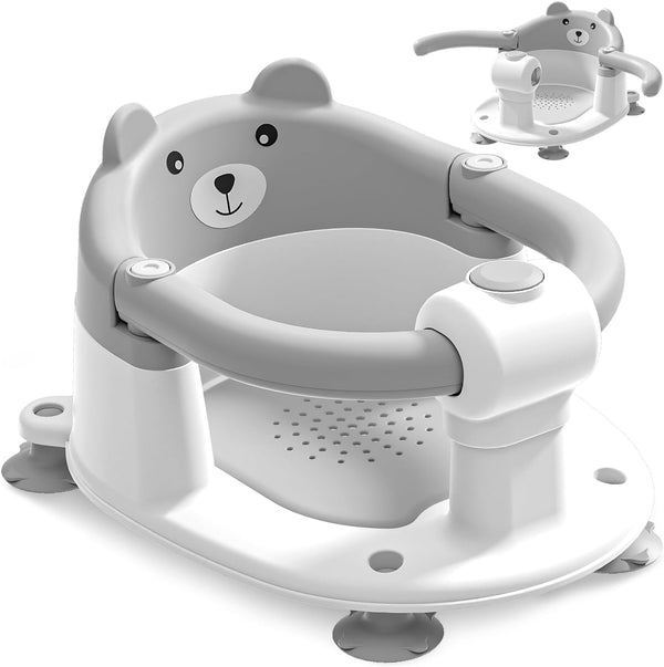 Baby Bath Seat for Babies 6 Months & Up, Toddler Bath Seats for Babies Sitting Up, Non-Slip Infant Bath Tub Chair with 4 Suction Cups & Soft Cushion for Shower (Grey)
