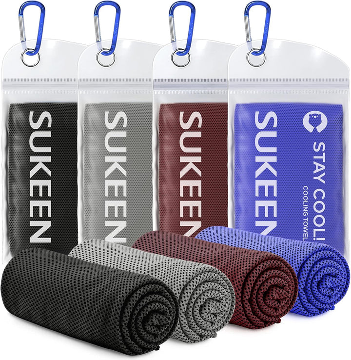 Cooling Towel 4 Pack - Stay Cool Ice Towels for Neck, Gym Use - Men and Women (2 Grey, 2 Black)