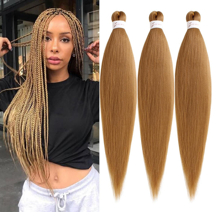 3 Packs Pre Stretched Braiding Hair Extension Yaki Texture EZ Braids Hair for Coi Leray Braids Black Braiding Crochet Hair Extensions /30 Inch 1B#