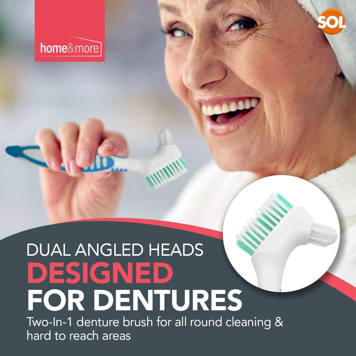 2Pk Denture Toothbrush, UK Retainer Brush for Cleaning False Teeth, Dual Angled Heads with Soft Bristles for Hard-To-Reach Areas, Ideal Oral Hygiene ution for Dentures and Oral Appliance