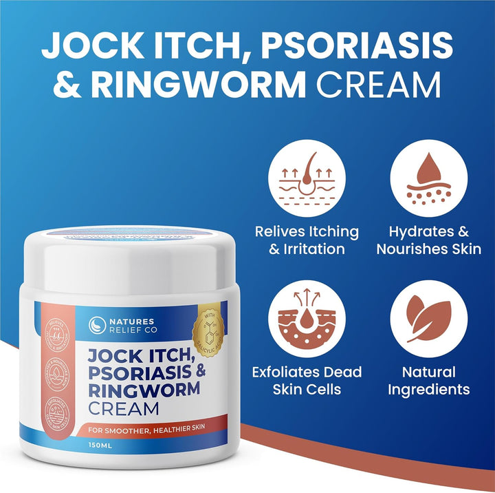 Jock Itch, Psoriasis & Ringworm Cream | Itch Relief | Reduce Scaling | Soothe Irritation | Hydrating Skin Care | 150Ml