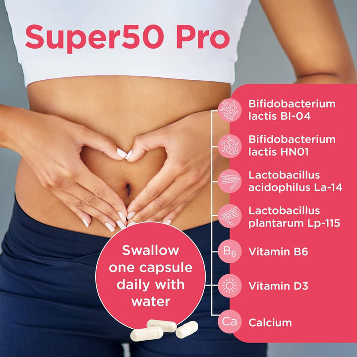 Super50 Probiotic | Gut Health | with Vitamin D3 | 50 Billion Live Probiotic Cultures | Vitamin B6 | Calcium | Vegetarian (60 Capsules)
