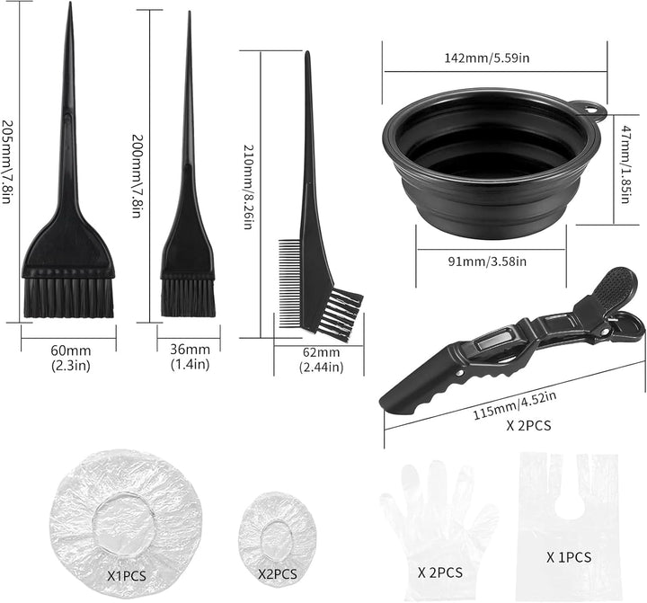 10 Pcs Hair Dye Coloring Set Colouring Kit, DIY Beauty Salon Hair Dye Bleaching Tools Kit, Including Brush, Mixing Bowl, Ear Cover, Shawl, Gloves, Clips