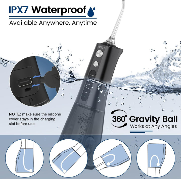 Water Flosser for Teeth Cordless, Professional Oral Irrigator 5 Modes & 4 Jet Tips USB-C Rechargeable Teeth Cleaner Portable 300ML Dental Tooth Care Tool Kits Home Use Travel (Black)