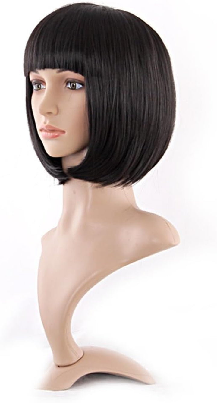 Natural Short Straight New Wigs Flat Bangs Wigs-Black-Ladies
