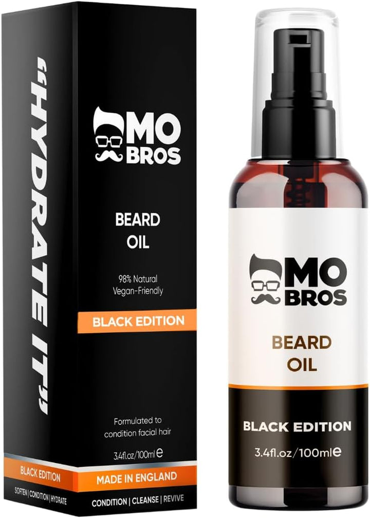 Mo Bros Beard Oil 100Ml - Black Edition. Cologne Inspired. Nourishing and Conditioning Formula. Rich in Omegas and Vitamin E, Promotes Healthy Beard Growth.