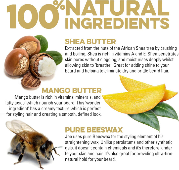 Beard Styling & Straightening Wax - 50G Beard Wax for Men Strong Hold - Natural Beard Styling Balm & Conditioner - Triple Action Beard Grooming Wax for Style, Tame & Moisture - Made in UK