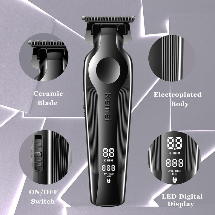 Hair Trimmer for Men, Zero Gapped Cordless Hair Clippers Beard Trimmer with T Blade, Rechargeable Barber Clippers with LED Display, Black