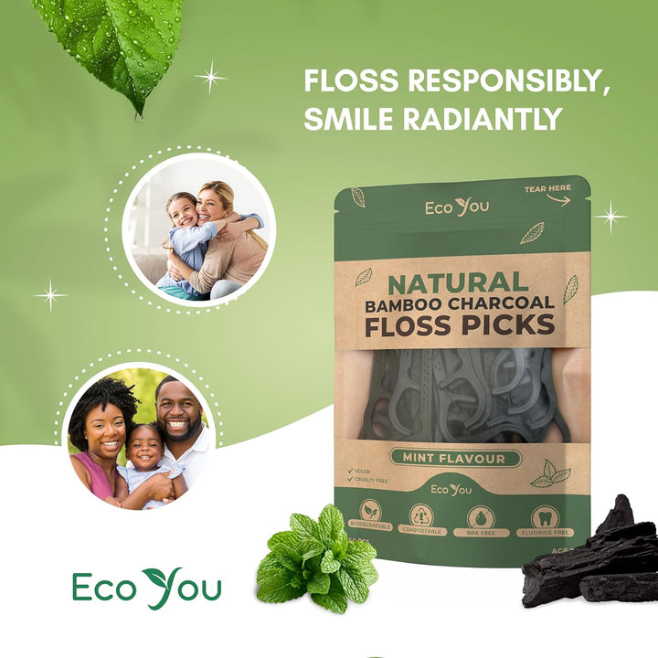 Biodegradable Floss Picks | 100 Count (2 Pack) | Mint Flavor, Candililla Wax | Sustainable & Reusable | Vegan & Cruelty-Free | Eco Floss