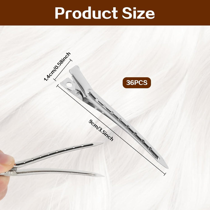 36 X Hair Clips for Styling, 3.5" Duck Bill Clips, Pin Curl Metal Sectioning Rollers, Long Roller Styling Alligator Hairdressing