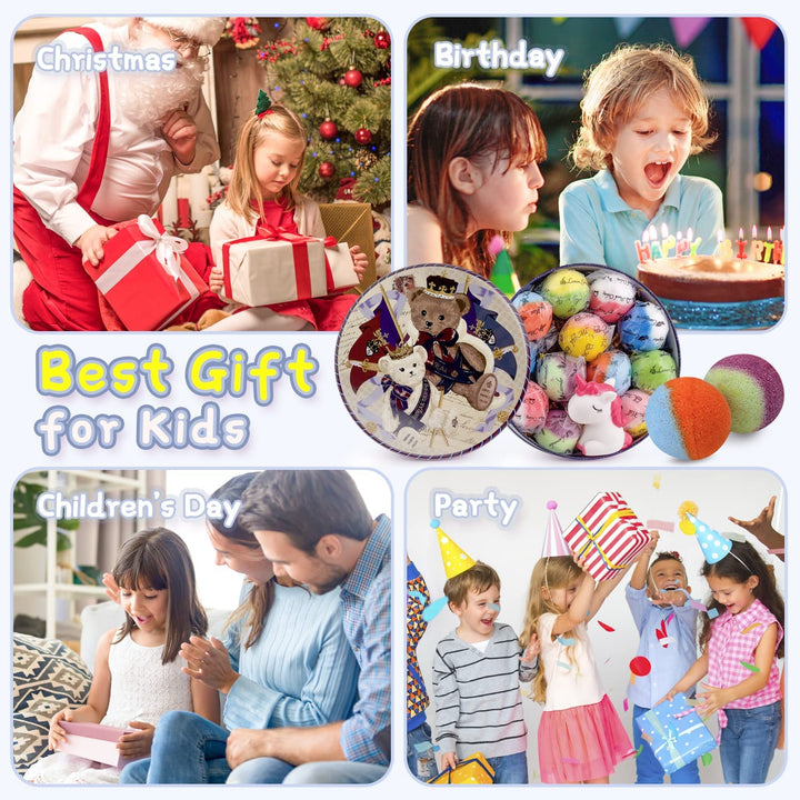 Bath Bombs for Kids, 12Pcs Bath Bombs with Surprise Crystal Toys Inside, Handmade Natural and Organic Bubble Bath, Birthday Christmas Easter Gift for Girls and Boys