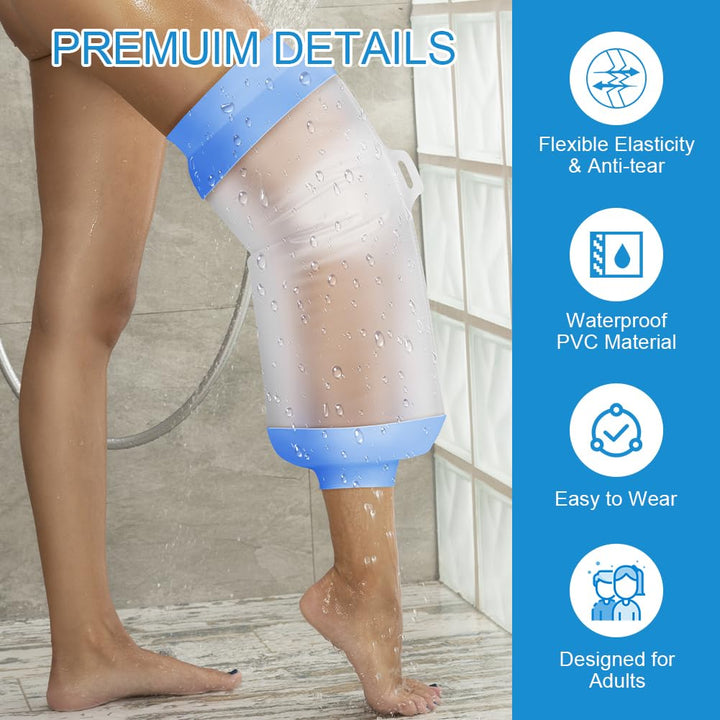 Waterproof Knee Cast Cover, Reusable Adult Knee Cover for Shower, Soft & Comfortable Cast Protectors for Broken Knee, Watertight Seal Cast Bag for Bandages, Dressings, Wound Care Supplies