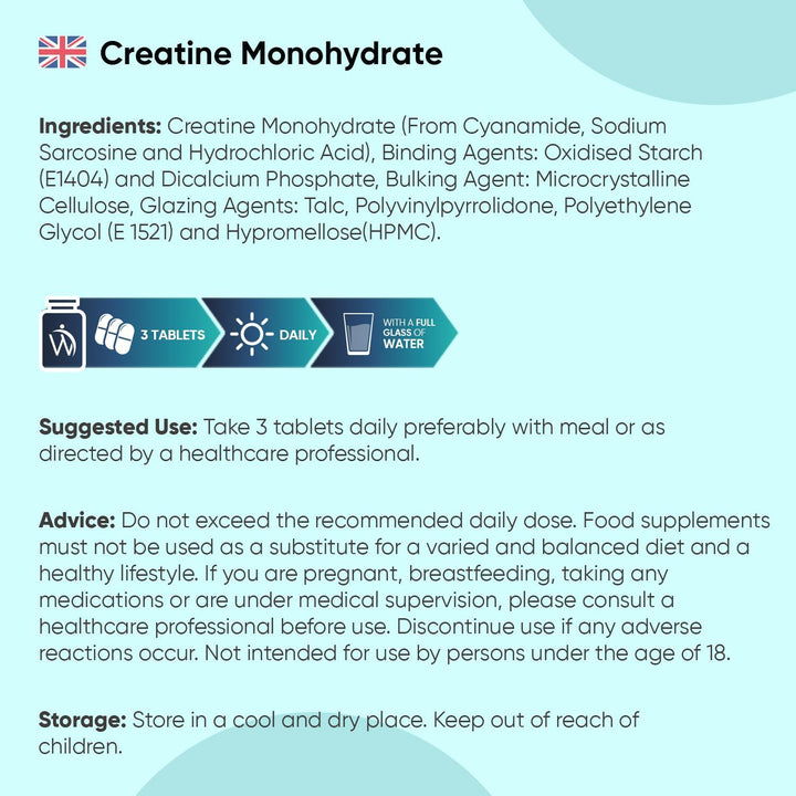 Creatine Monohydrate Tablets - 270 Unflavoured Creatine Tablets - Vegan & Keto-Friendly - 3 Months Supply - Non-Gmo & Magnesium Stearete-Free - for Men & Women