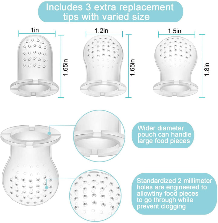 Baby Fresh Fruit Food Feeder Pacifier (3 Pack) |Training Massaging Toy Teether| Food Grade Soft Safe Bpa-Free Silicone Pouches| Babies Toddlers Infants Kids