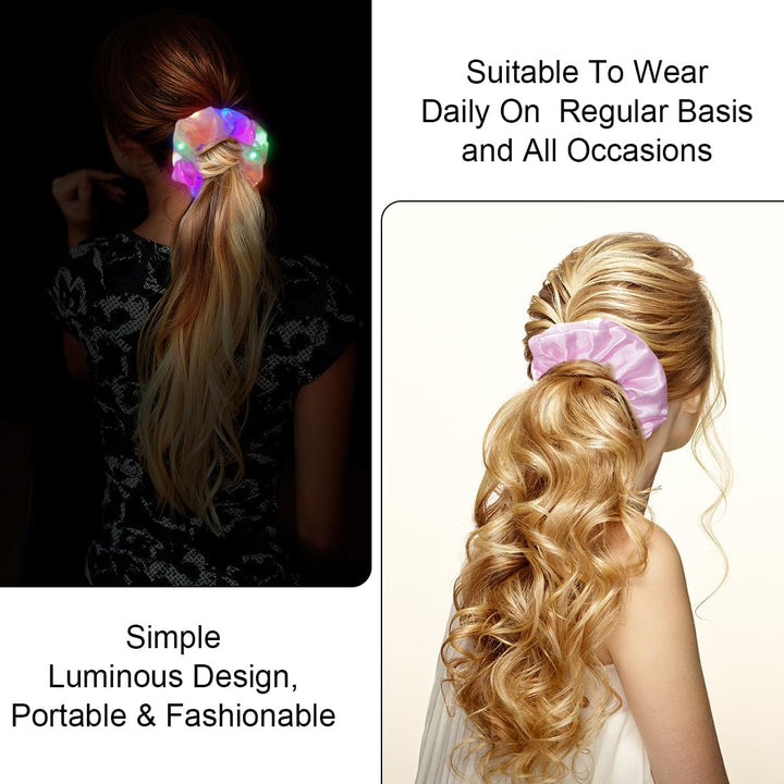 LED Light up Elastic Hair Bands, 6Pcs Luminous Hair Ties, 3 Colors Light Modes LED Scrunchies, Light up Hair Scrunchies for Halloween Rave Glow Party