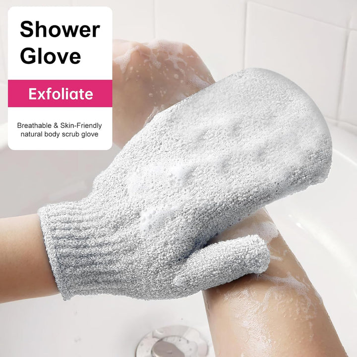 Exfoliating Gloves 6Pcs Bath and Body Exfoliator Mitts, Bamboo Shower Gloves, Scrubs Away Ingrown Hair and Dead Skin, for Shower, Spa, Massage and Dead Skin Cell Remover Loofah (Pink, Rose Red, White)