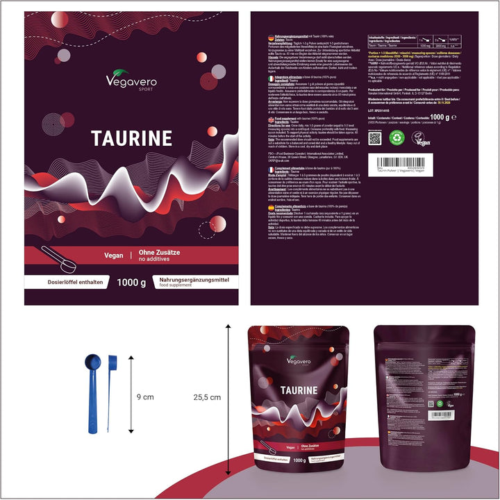 L Taurine Powder 1Kg | 3000 Mg Daily Dose | 1 Year Supply | 100% Pure Taurine | NO Additives | Lab-Tested | Vegan