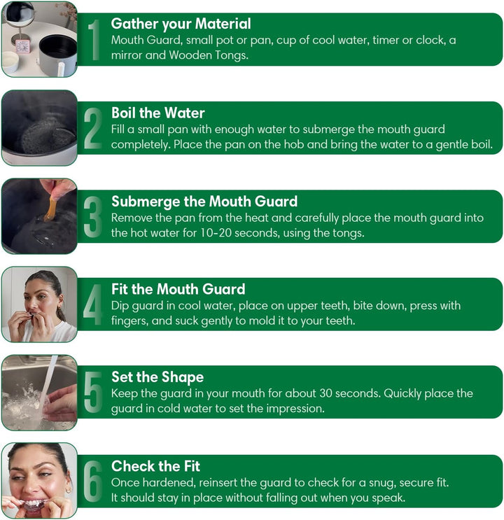 Mouth Guard for Teeth Grinding – 5 Custom-Fit Night Guards (2 Sizes) for Adults, with Cleaning Tablets & Wooden Tweezers