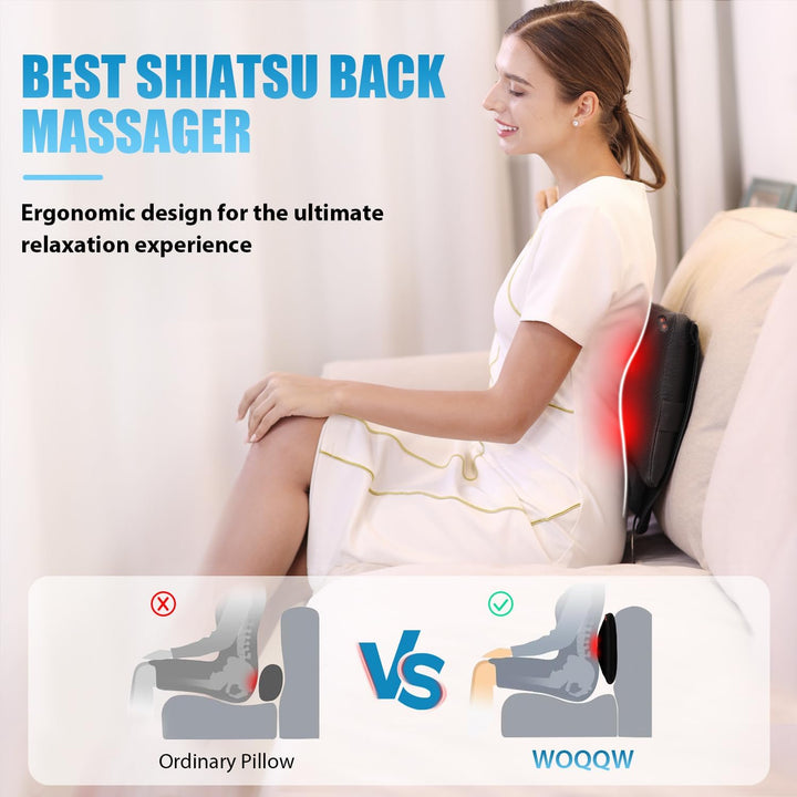 Back Massager with Heat, Shiatsu Back and Neck Massager, Deeper Tissue Kneading Massage Pillow for Shoulder, Leg, Foot, Body Relieve Muscle Pain - Relax Gift for Her/Him/Friend/Dad/Mom