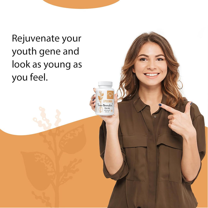 Liposomal Trans-Resveratrol 1200Mg per Serving – High Absorption, 98% Purity from Japanese Knotweed – Antioxidant, Longevity & Immunity – 60 Softgels